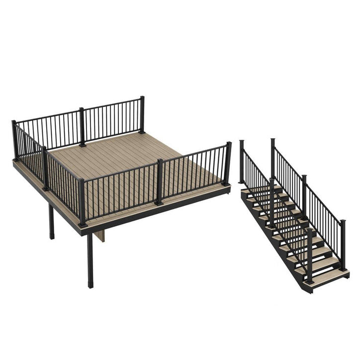 FORTRESS Apex Attached 12 ft. x 12 ft. Artic Birch PVC Deck Kit and 10-Step Stair Kit with Steel Framing and Aluminum Railing