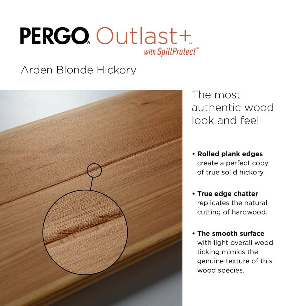 Pergo Outlast+ Arden Blonde Hickory 12 mm T x 6.1 in. W Waterproof Laminate Wood Flooring (16.12 sqft/case)