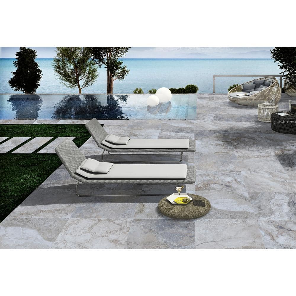 MSI Argento Travertino 2 cm. x 24 in. x 24 in. Matte Porcelain Stone Look Paver Tile (2 Pieces/8 sq. ft. / case)