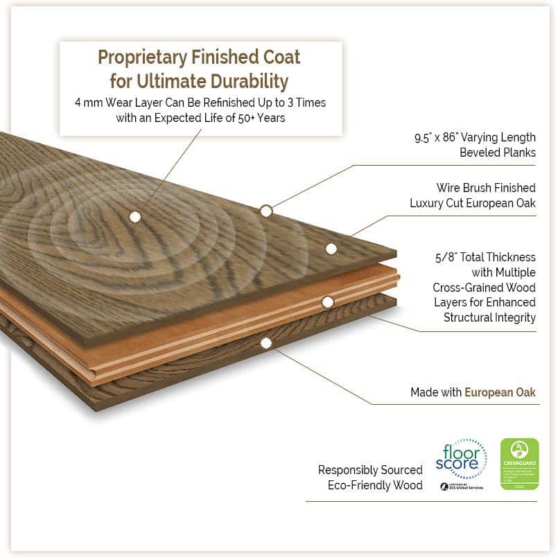 MSI Artesia Lane White Oak XXL 5/8 in. T x 9.45 in. W Tongue and Groove Engineered Hardwood Flooring (34.10 sq. ft./case)