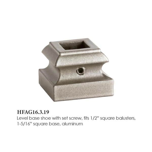 HOUSE OF FORGINGS Square Hole 1.3125 in. Aluminum Level Baluster Shoe in Ash Grey