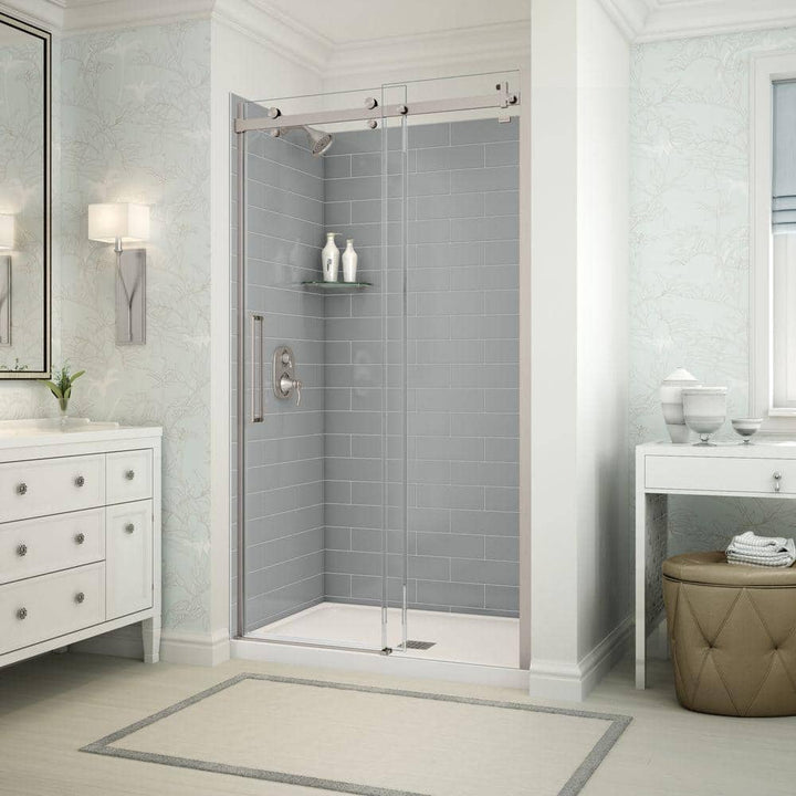 Utile Metro 32 in. x 48 in. x 83.5 in. Center Drain Alcove Shower Kit in Ash Grey with Brushed Nickel Shower Door
