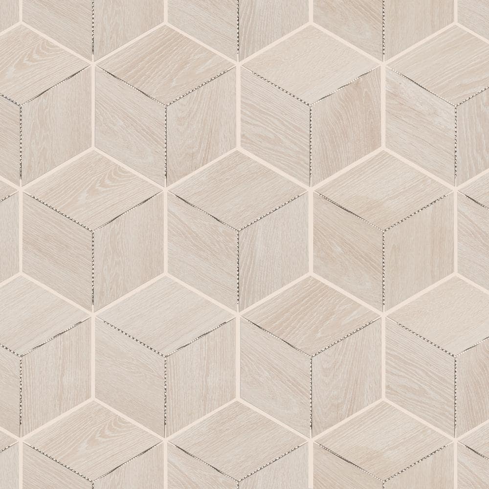Daltile Emerson Wood Ash White Matte 11-1/2 in. x 11-1/2 in. Glazed Ceramic 3D Cube Mosaic Tile (0.62 sq. ft./Each)