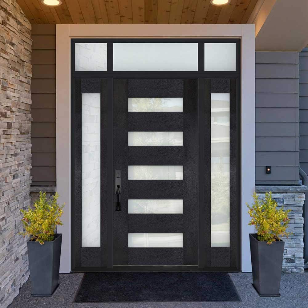 Steves & Sons Regency Modern Customizable Fiberglass Prehung Front Door with Two Sidelites