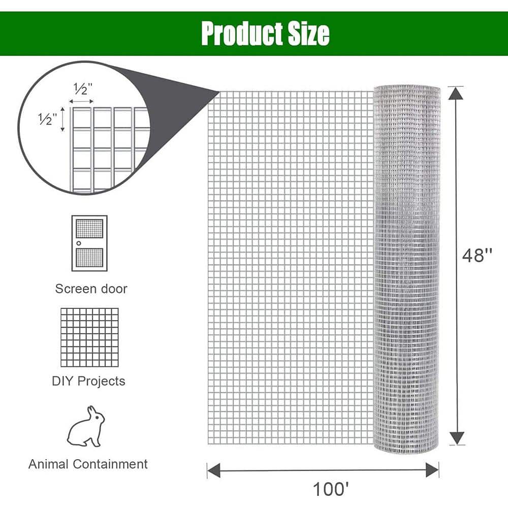 ATENGNES 48 in. x 100 ft. 19 Gauge Galvanized 1/2 in. Chicken Wire Hardware Cloth Fencing Netting Mesh Rolls Garden Rabbit Fence