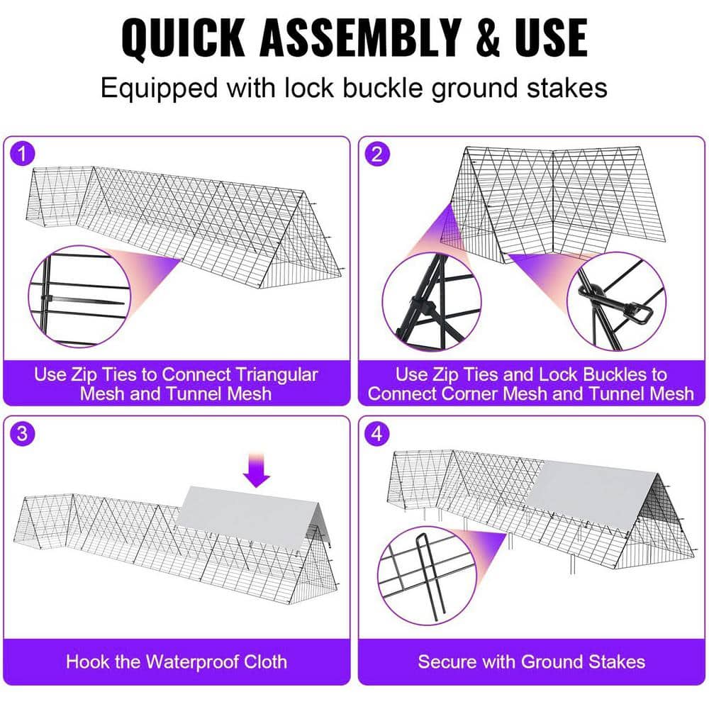 ATENGNES 157.5 in. x 39.4 in. x 24.2 in. Outside Portable Chicken Tunnels with Corner Frames Fence Kit for Ducks, Rabbits
