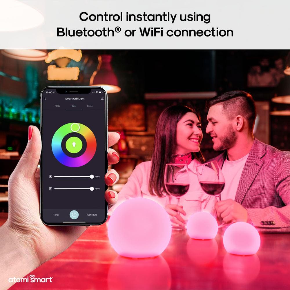 atomi smart Smart Wi-Fi Portable LED Orb 7 in. Multi-Color Lamp with Smart Wi-Fi Control (3-Pack)