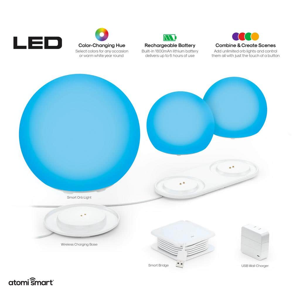 atomi smart Smart Wi-Fi Portable LED Orb 7 in. Multi-Color Lamp with Smart Wi-Fi Control (3-Pack)