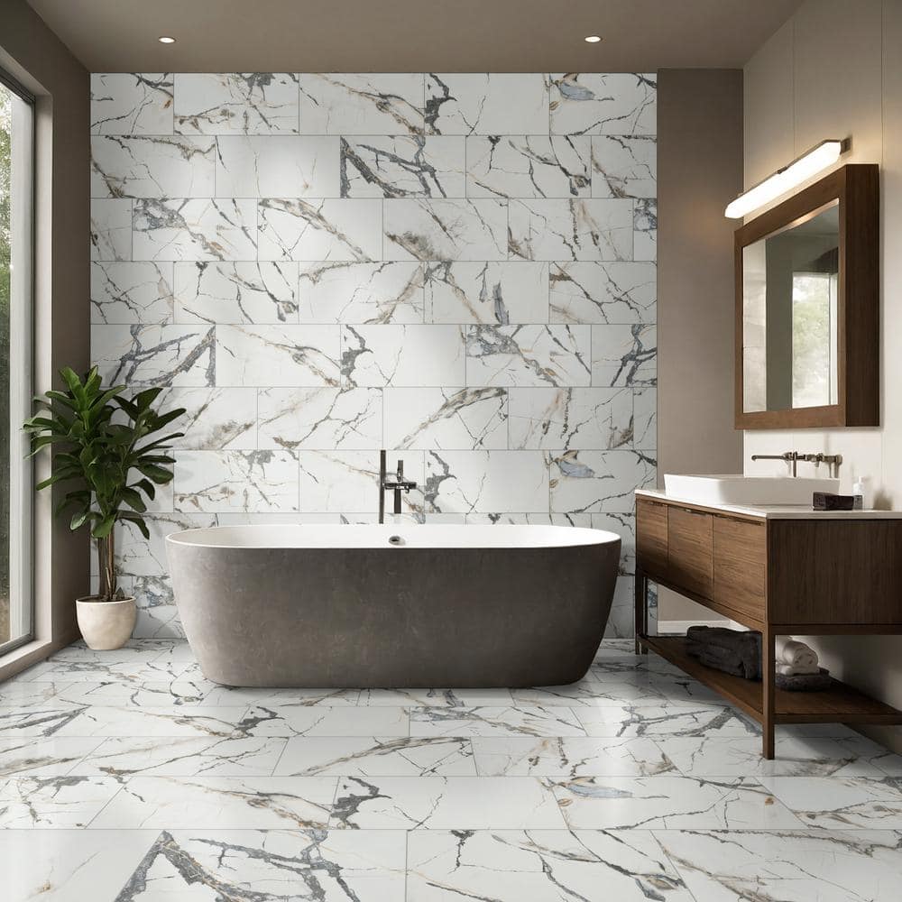 Avalon 12 in. x 24 in. Matte Porcelain Marble Look Floor and Wall Tile (16 sq. ft./Case)