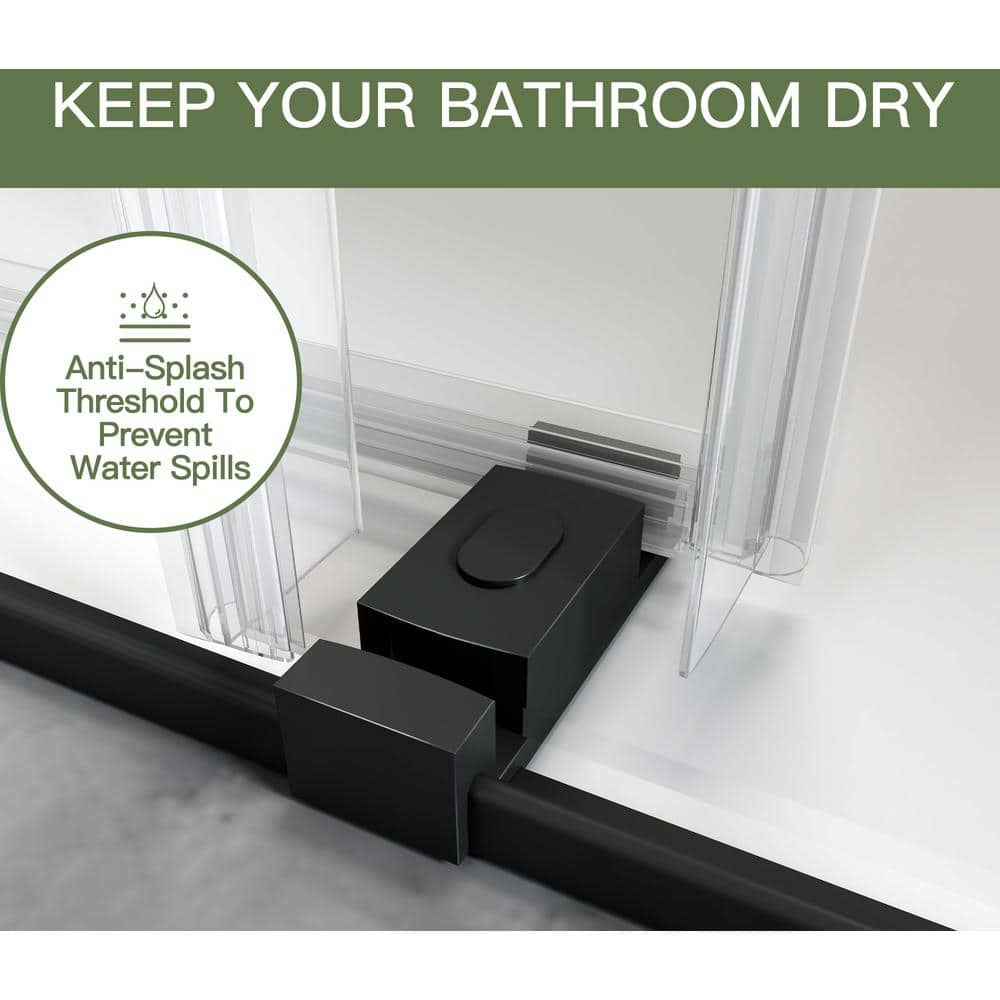 AZDHOME 56 - 60 in W x 70 in H Dual Sliding Frameless Soft-Close Shower Door in Matte Black with Laminated Tempere Clear Glass
