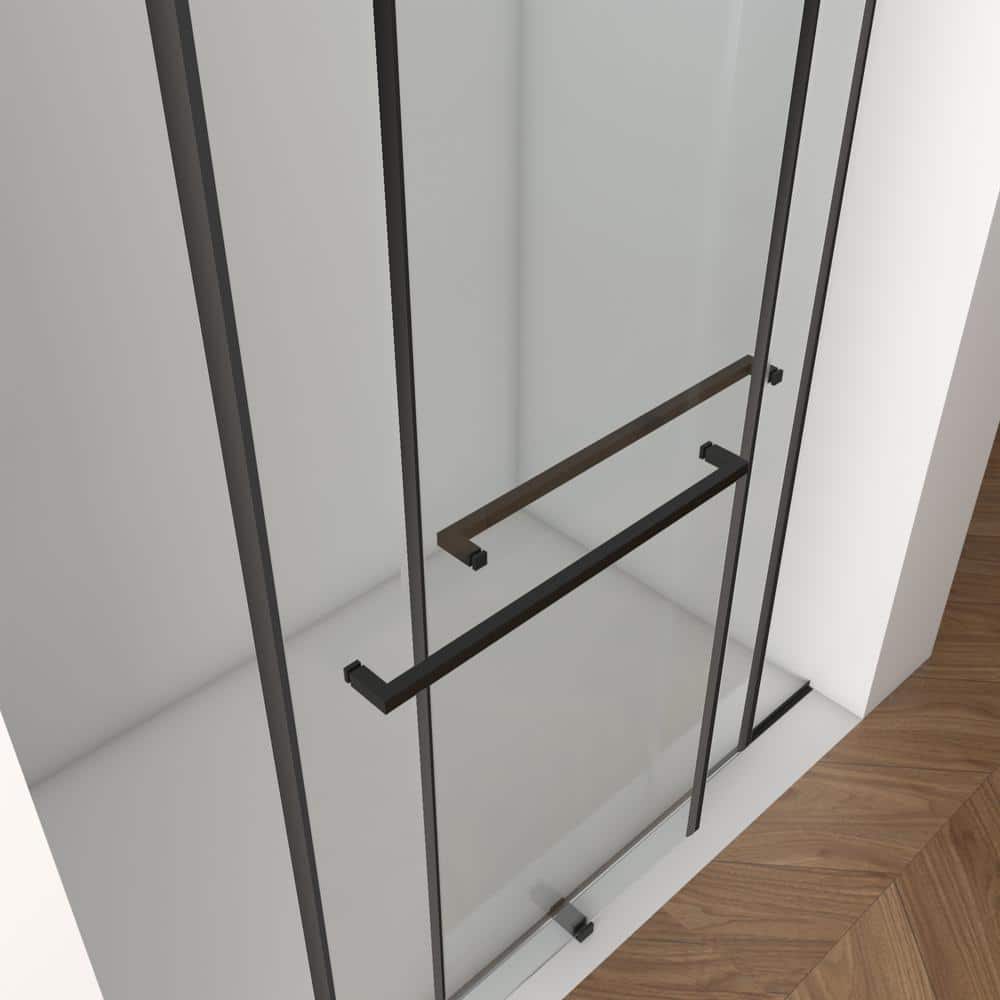 AZDHOME 56 - 60 in W x 70 in H Dual Sliding Frameless Soft-Close Shower Door in Matte Black with Laminated Tempere Clear Glass