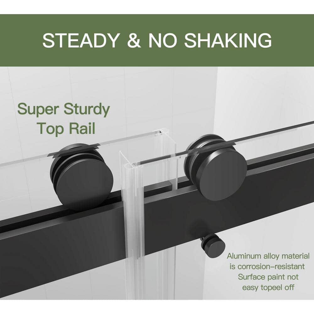 AZDHOME 56 - 60 in W x 70 in H Dual Sliding Frameless Soft-Close Shower Door in Matte Black with Laminated Tempere Clear Glass