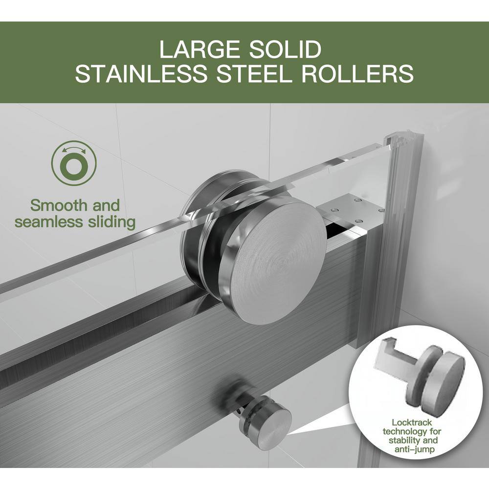 AZDHOME 56 - 60 in W x 70 in H Sliding Frameless Soft-Close Shower Door in Brushed Nickel with Laminated Tempere Clear Glass