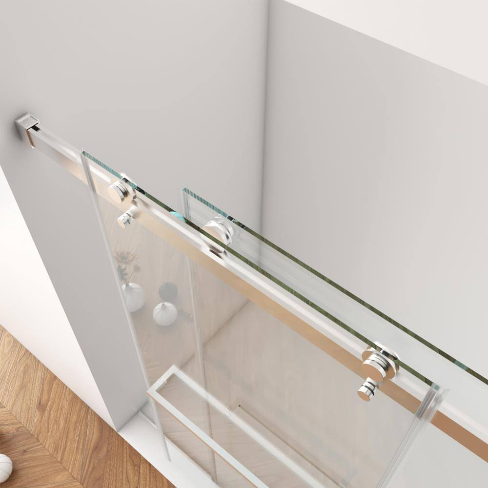AZDHOME 56 - 60 in W x 70 in H Sliding Frameless Soft-Close Shower Door in Brushed Nickel with Laminated Tempere Clear Glass