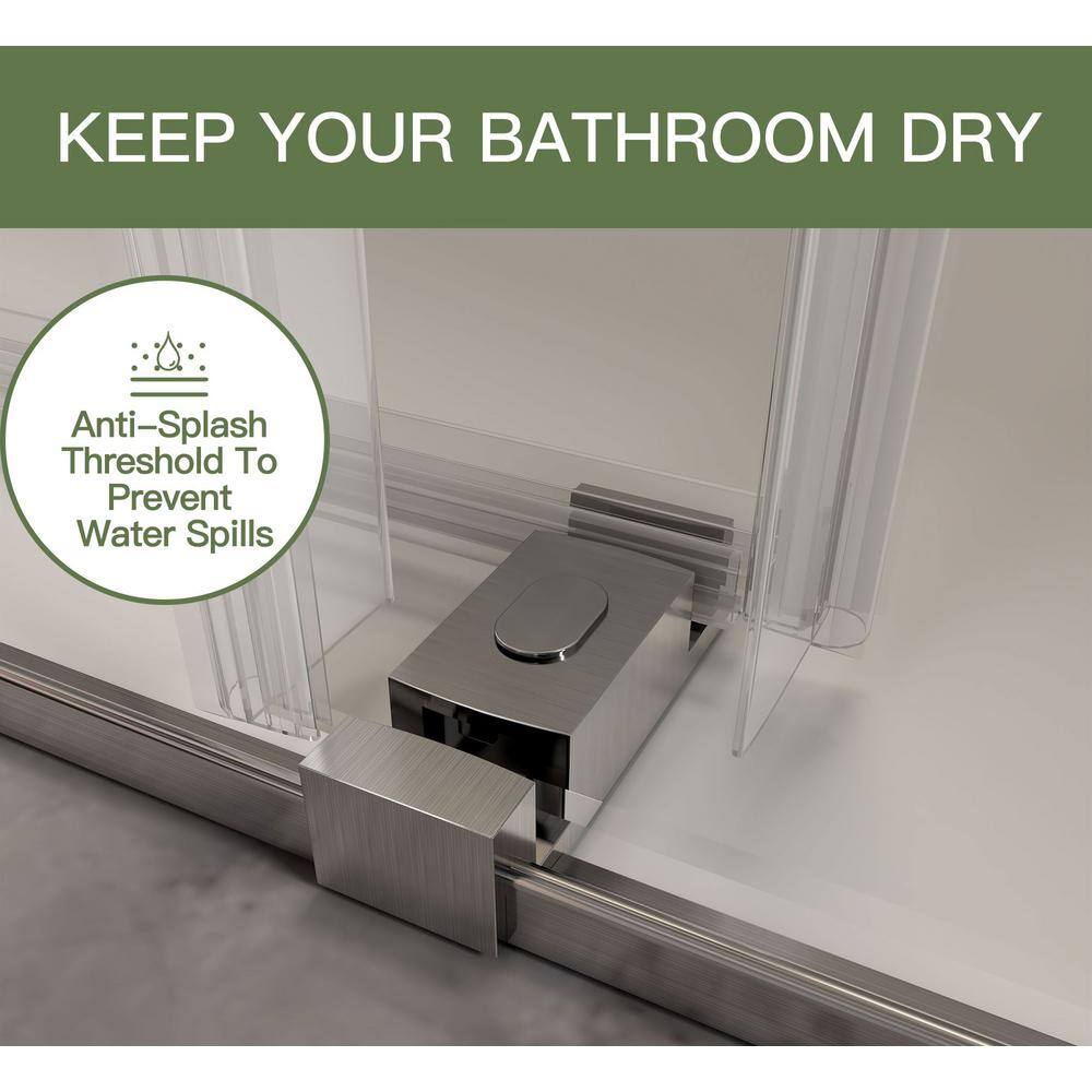 AZDHOME 56 - 60 in W x 70 in H Sliding Frameless Soft-Close Shower Door in Brushed Nickel with Laminated Tempere Clear Glass