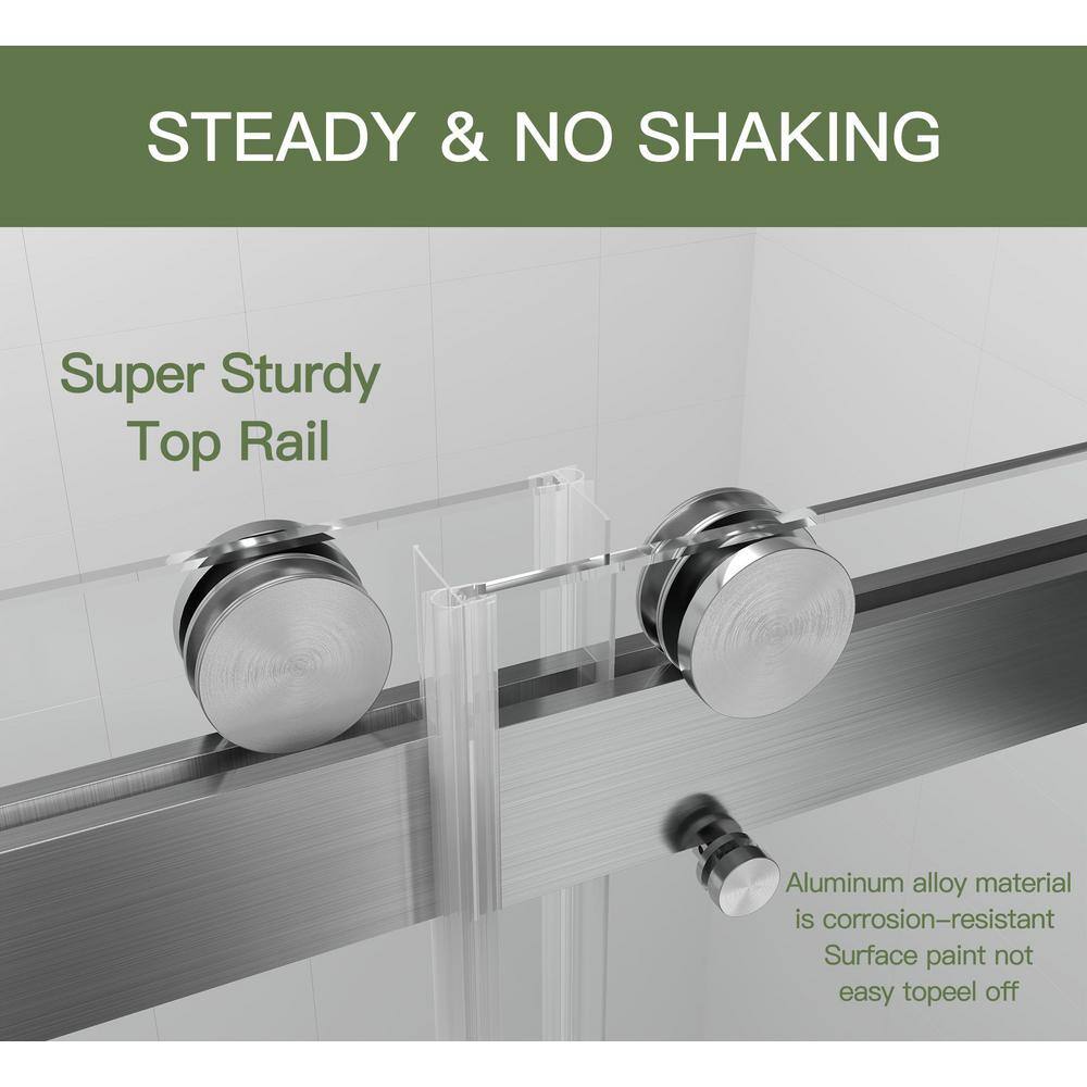 AZDHOME 56 - 60 in W x 70 in H Sliding Frameless Soft-Close Shower Door in Brushed Nickel with Laminated Tempere Clear Glass
