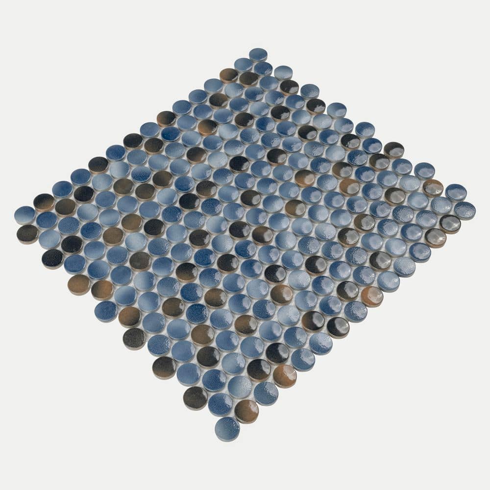 MSI Penny Round Azul 11.3 in. x 12.2 in. x 6mm Glossy Porcelain Mesh-Mounted Mosaic Tile (14.4 sq. ft. / Case)