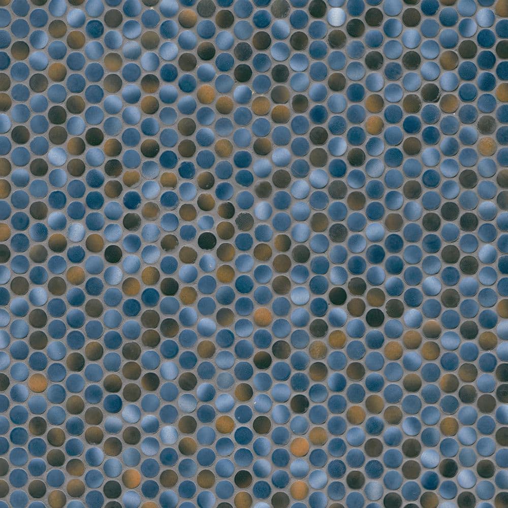 MSI Penny Round Azul 11.3 in. x 12.2 in. x 6mm Glossy Porcelain Mesh-Mounted Mosaic Tile (14.4 sq. ft. / Case)