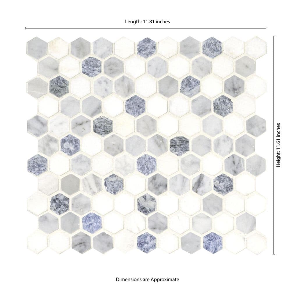 MSI Azula Hexagon 11.81 in. x 11.61 in. x 10mm Polished Marble Mesh-Mounted Mosaic Tile (9.6 sq. ft. / Case)
