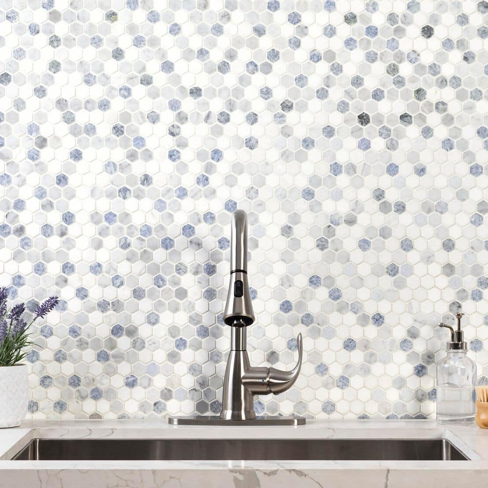 MSI Azula Hexagon 11.81 in. x 11.61 in. x 10mm Polished Marble Mesh-Mounted Mosaic Tile (9.6 sq. ft. / Case)