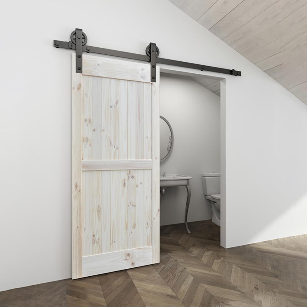 8 ft. /96 in. Frosted Black Sliding Barn Door Track and Hardware Kit for Single with Non-Routed Floor Guide - Super Arbor