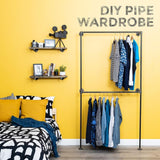 1/2 in. x 3.2 ft. L Black Pipe 2-Tier Wall Mounted Clothing Rack Kit
