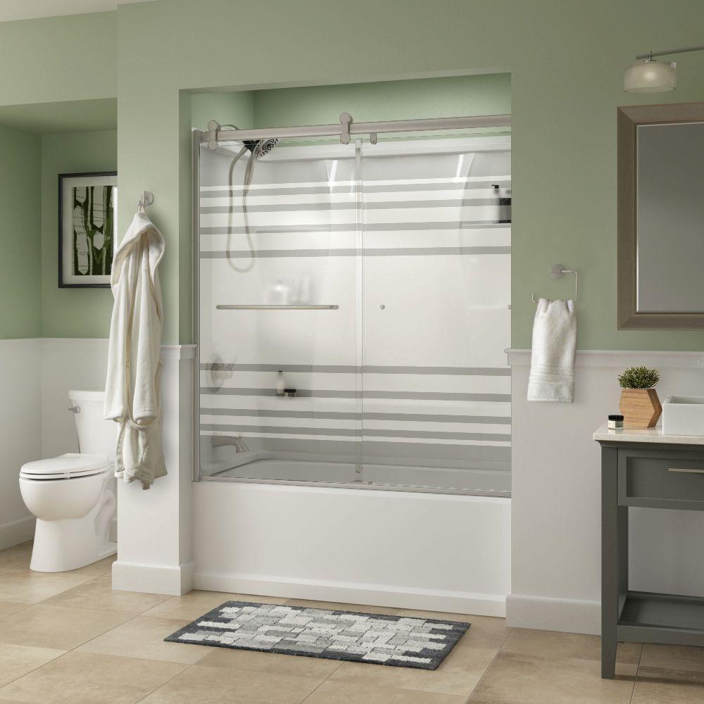Simplicity 60 x 58-3/4 in. Frameless Contemporary Sliding Bathtub Door in Bronze with Rain Glass - Super Arbor