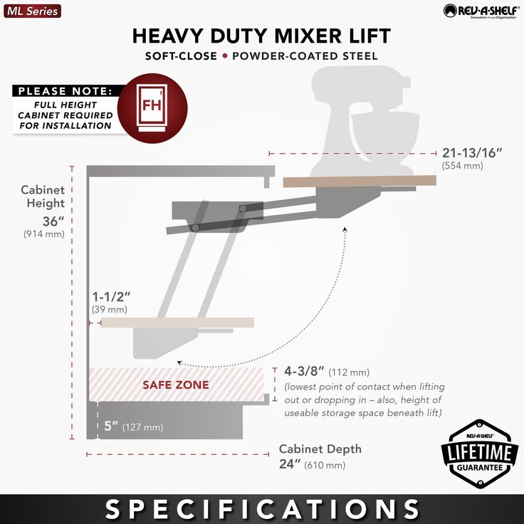 Rev-A-Shelf 13.25-in W x 1.38-in H 1-Tier Pull Out Metal Soft Close Lift Shelf