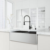 Oxford Stainless Steel 33 in. Double Bowl Flat Farmhouse Apron-Front Workstation Kitchen Sink with Accessories - Super Arbor