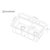 All-in-One Drop-In Stainless Steel 33 in. 4-Hole 50/50 Double Bowl Kitchen Workstation Sink with Accessories - Super Arbor