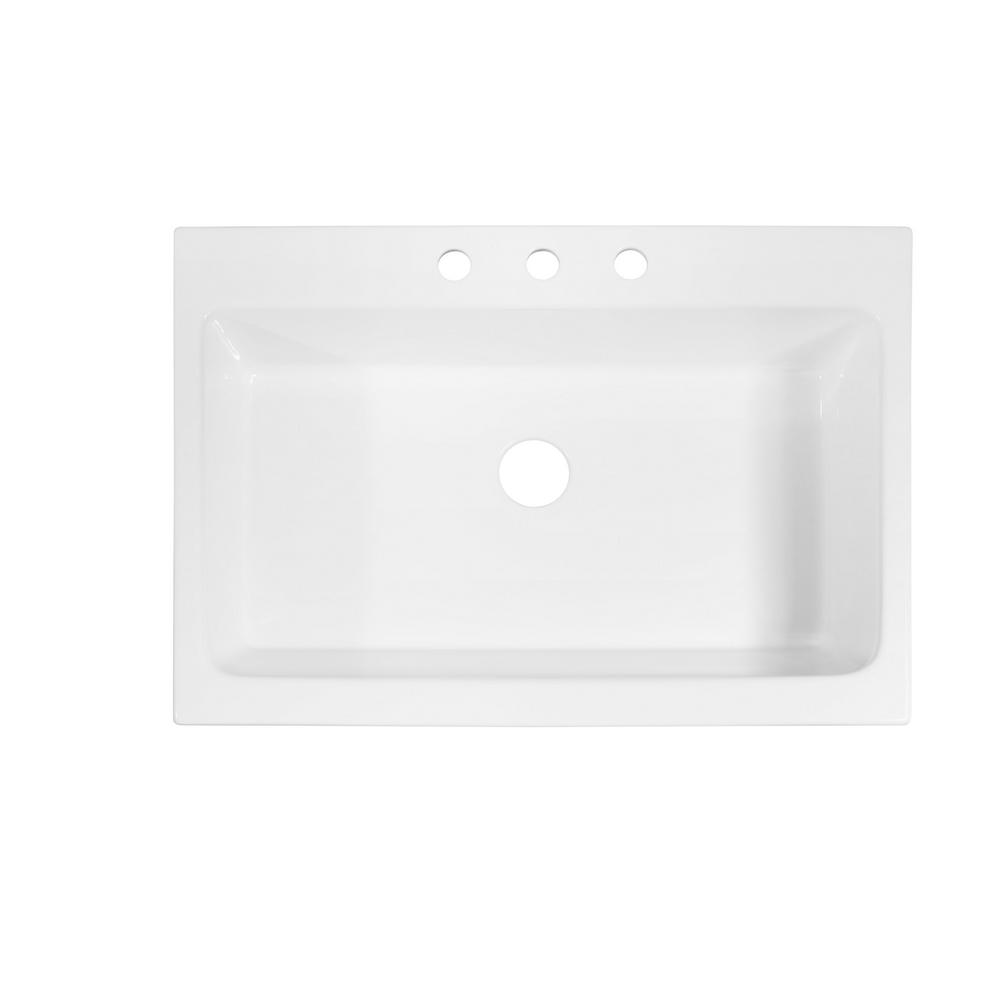 Josephine Quick-Fit Drop-in Farmhouse Fireclay 33.85 in. 3-Hole Single Bowl Kitchen Sink in Crisp White