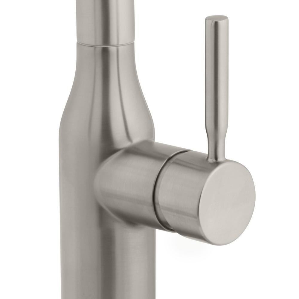 Upson Single-Handle Touchless Pull-Down Kitchen Faucet with TurboSpray and FastMount and Soap Dispenser in Stainless - Super Arbor