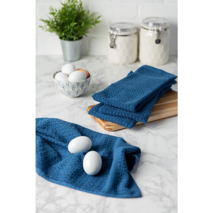 Blue Terry Solid Waffle Dish Towels (Set of 4)