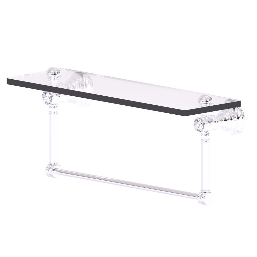 Carolina Crystal Collection 16 in. Glass Shelf with Integrated Towel Bar in Polished Brass - Super Arbor