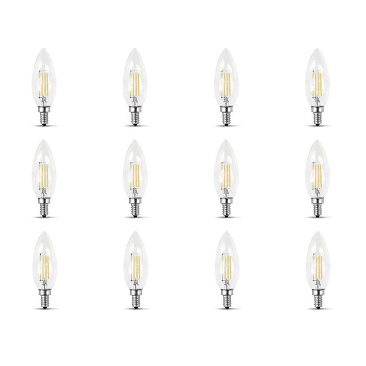 Feit Electric 60-Watt Equivalent B10 Candelabra Dimmable Filament Clear Glass Chandelier LED Light Bulb, Daylight (12-Pack)