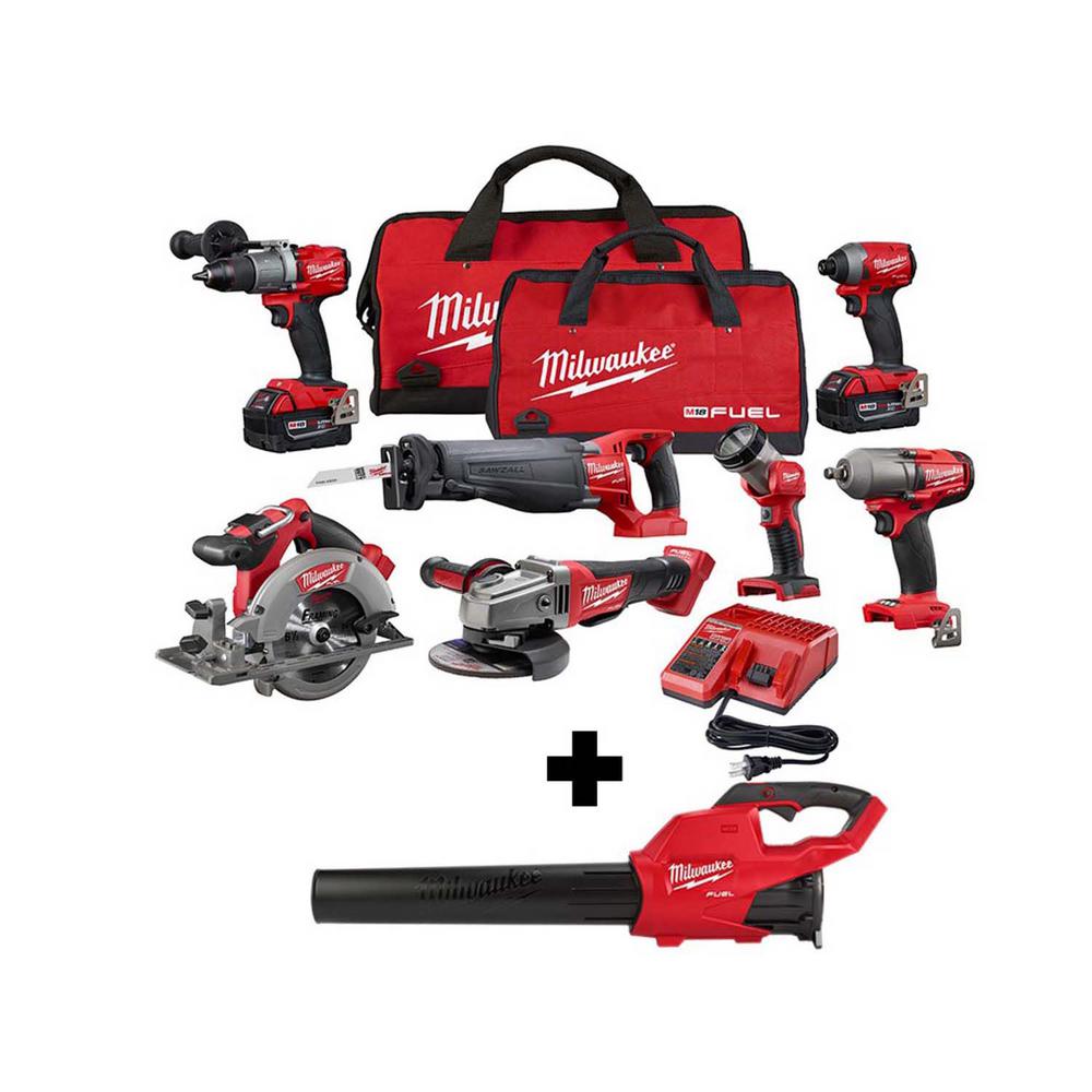 M18 FUEL 18-Volt Lithium-Ion Brushless Cordless Combo Kit (7-Tool) with M18 FUEL Handheld Blower