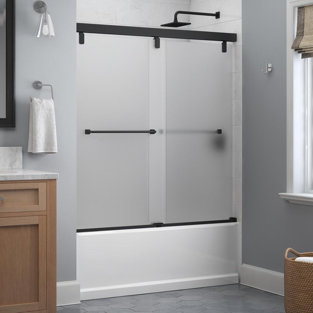 Everly 60 in. x 59-1/4 in. Mod Semi-Frameless Sliding Bathtub Door in Chrome and 1/4 in. (6mm) Clear Glass - Super Arbor