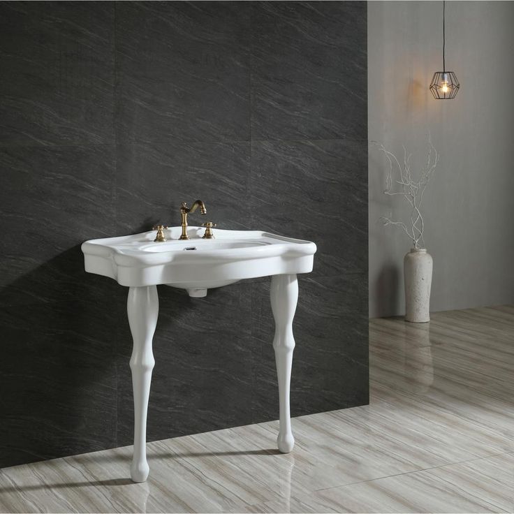 Kingston Brass Console Table and Pedestal Legs Combo with 4 in. Centers in White