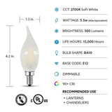 Feit Electric 60-Watt Equivalent CA10 Candelabra Dimmable Filament CEC Frosted Glass Chandelier LED Light Bulb, Soft White (2-Pack)