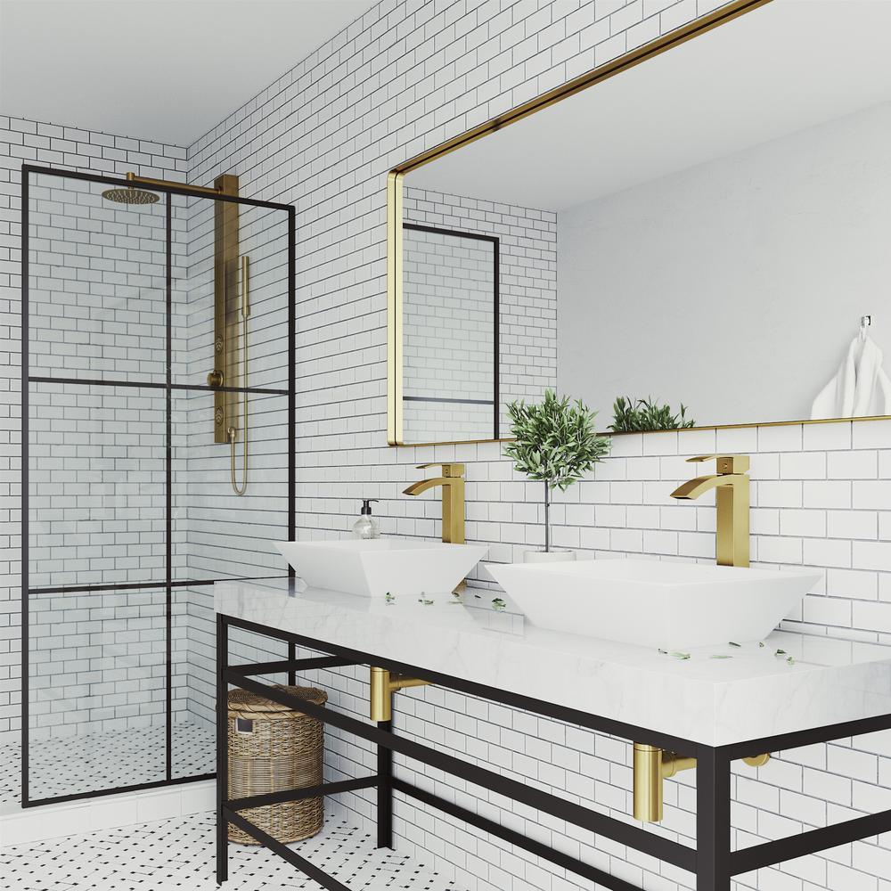 Vinca Matte Stone Vessel Bathroom Sink in White with Duris Faucet in Matte Gold - Super Arbor