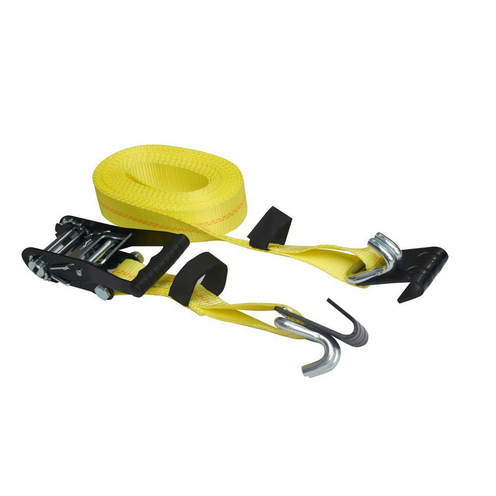 27 ft. x 2 in. Heavy-Duty Ratchet Tie Down with Flat Hook and J Hook Combo - Super Arbor