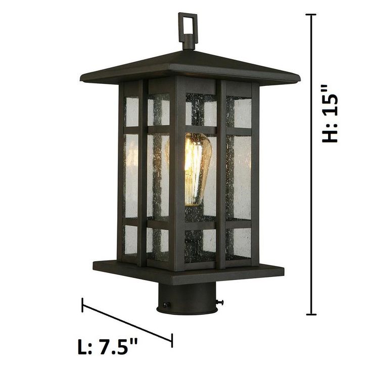 Arlington Creek 7.5 in. W x 15 in. H 1-Light Matte Bronze Outdoor Post Light with Clear Seeded Glass
