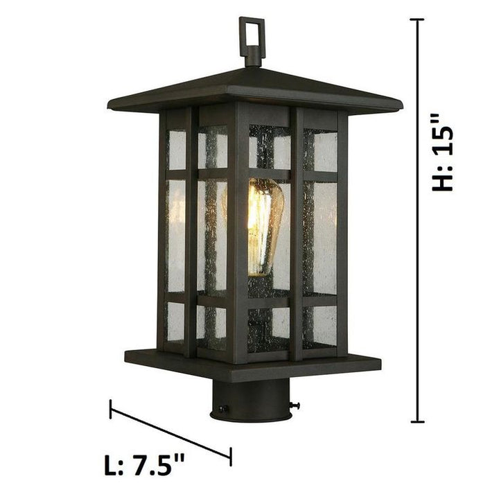 Arlington Creek 7.5 in. W x 15 in. H 1-Light Matte Bronze Outdoor Post Light with Clear Seeded Glass