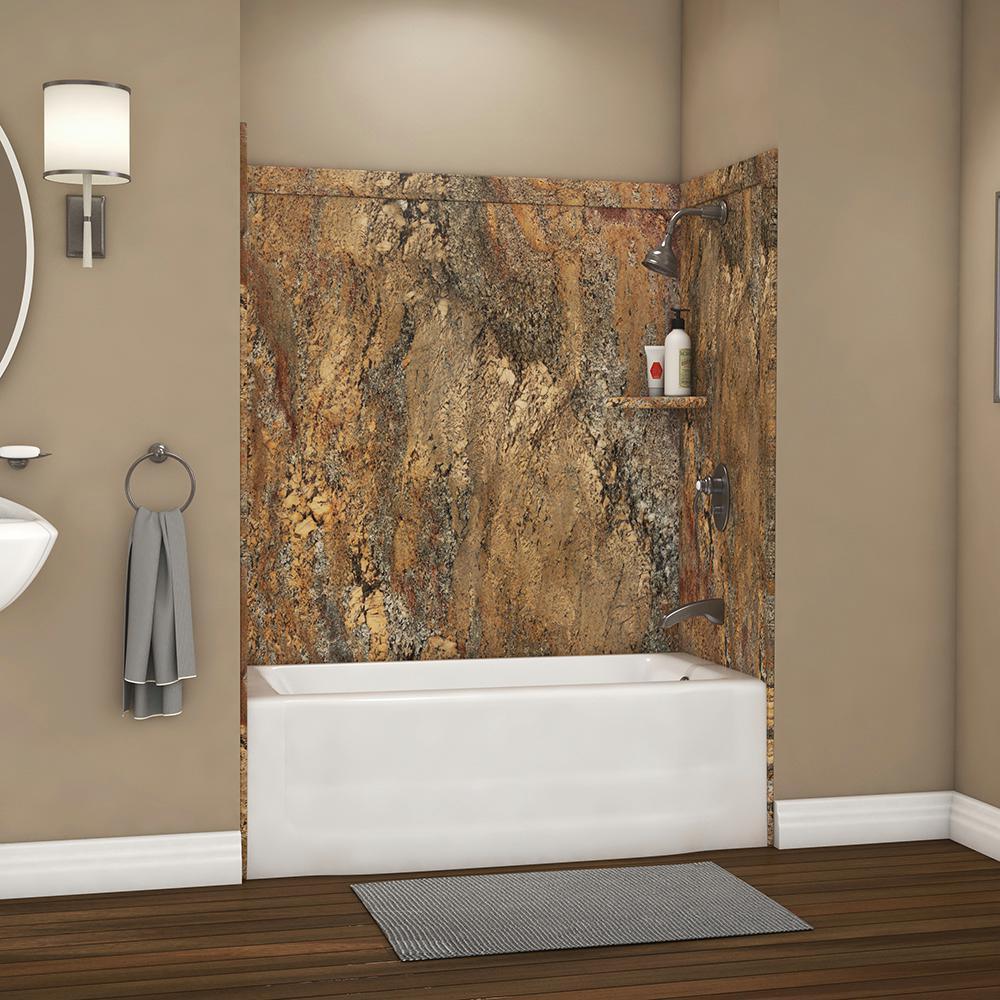 Elite 32 in. x 60 in. x 60 in. 9-Piece Easy Up Adhesive Tub Surround in Calacatta White - Super Arbor