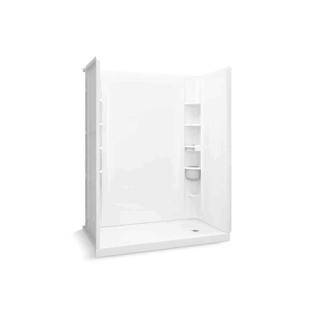 STORE+ 30 in. x 60 in. Single Threshold Right-Hand Shower Base with Shower Walls and 12-Piece Accessory Kit in White - Super Arbor
