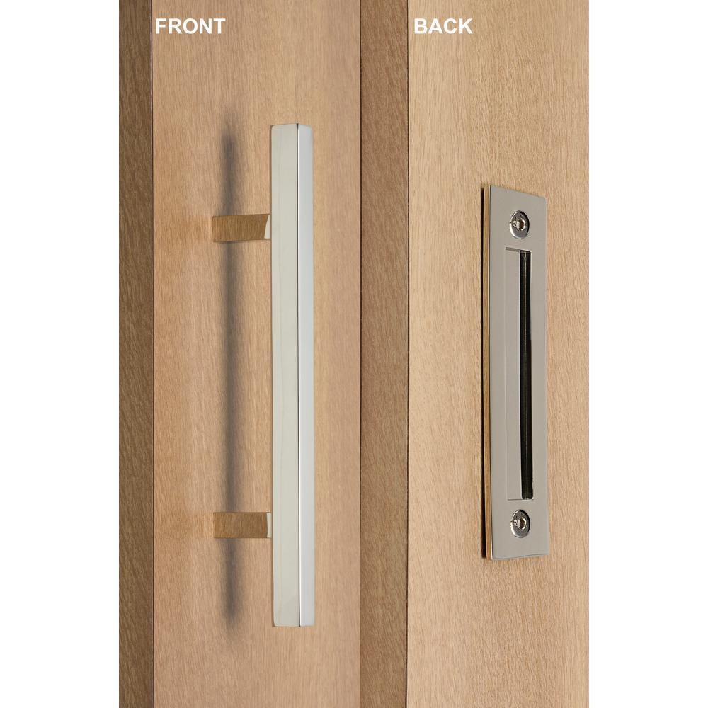 Contemporary 12 in. Brushed Satin Square Pull and Flush sliding barn door handle - Super Arbor