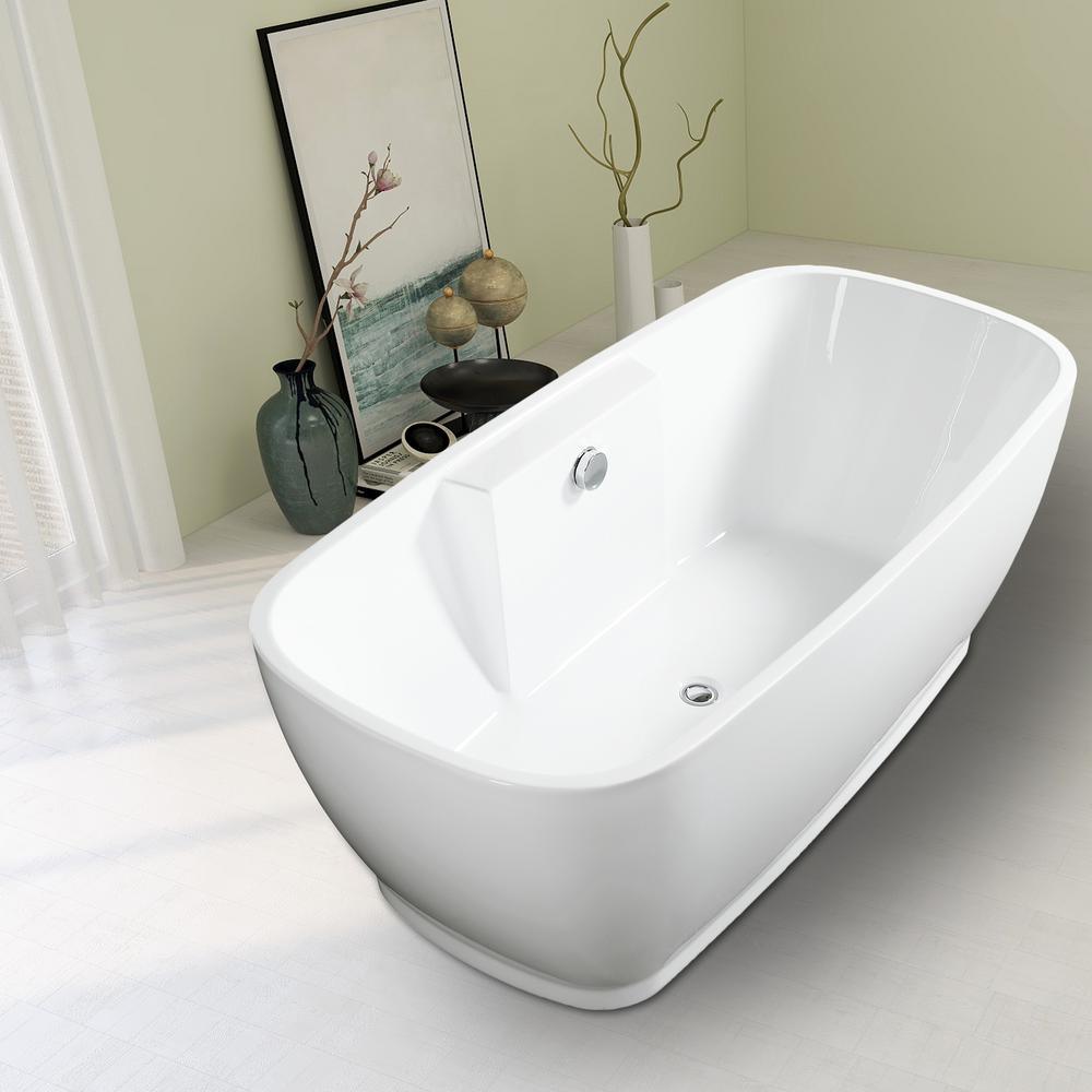 Toulon 59 in. Acrylic Flatbottom Freestanding Bathtub in White - Super Arbor