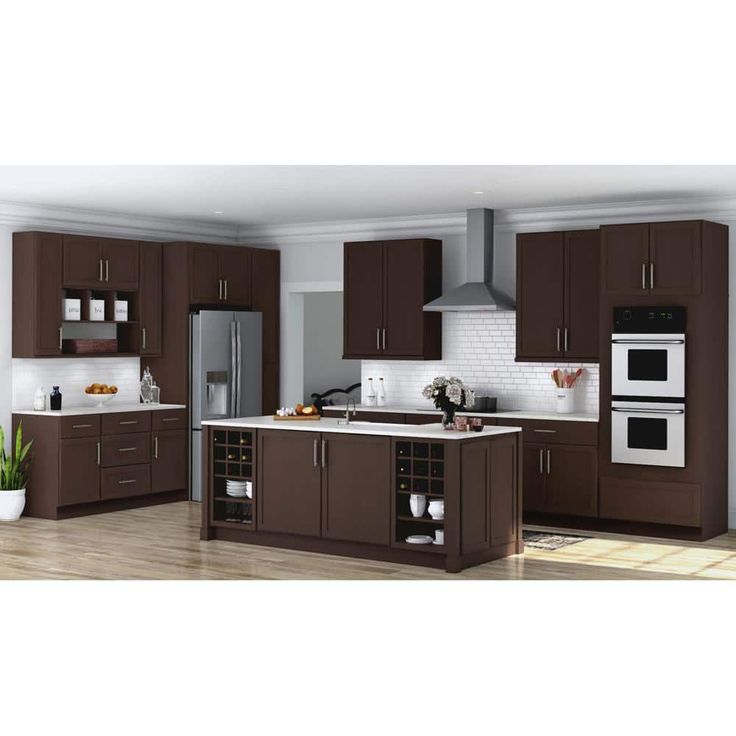 Hampton Bay Shaker 12 in. W x 12 in. D x 42 in. H Assembled Wall Kitchen Cabinet in Java