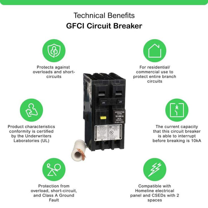 Square D Homeline 20 Amp 2-Pole GFCI Circuit Breaker