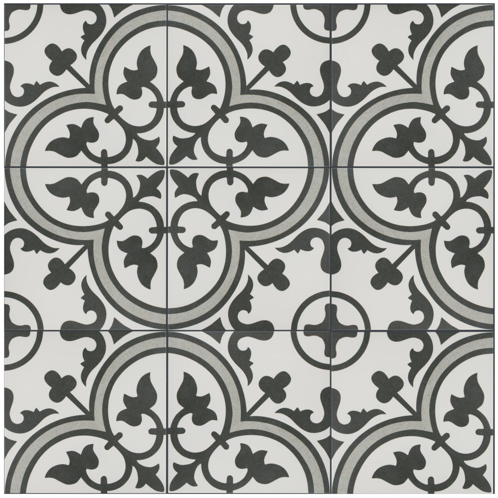 Merola Tile Arte Grey Encaustic 9-3/4 in. x 9-3/4 in. Porcelain Floor and Wall Tile (11.11 sq. ft. / case)